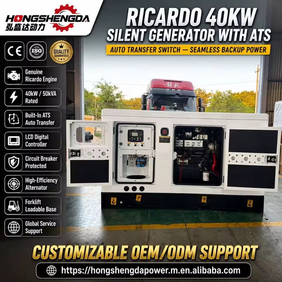 Open Type 40kVA 32KW 30KWRicardo Diesel Generator 3 Phase 380V/480V Auto Start Silent Industrial Standby ATS Power Genset CE ISO