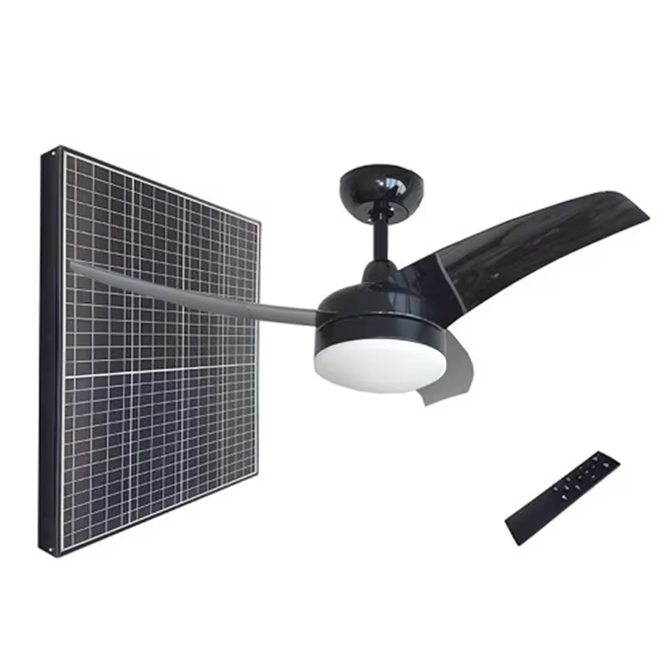 42-Inch Solar Battery Powered LED Ceiling Fan Energy Saving DC Motor Day-Night Cooling Easy Fan for Outdoor Household Industrial