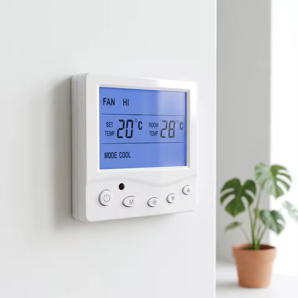 AC803F Square Digital Fan Coil 2/4 Pipes Thermostat 220V Energy Saving Flame Retardant PC+ABS Wall-mounted HVAC Systems Modern