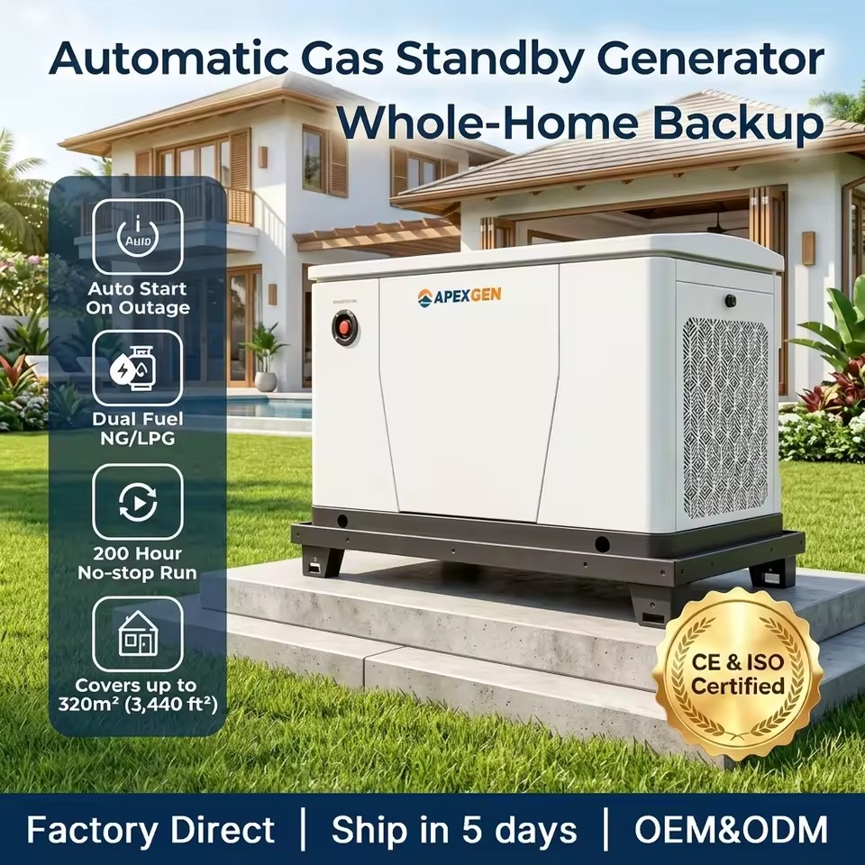 ApexGen 12kW Standby Generator Natural Gas LPG with Three in One Support Frame for Easy Deployment