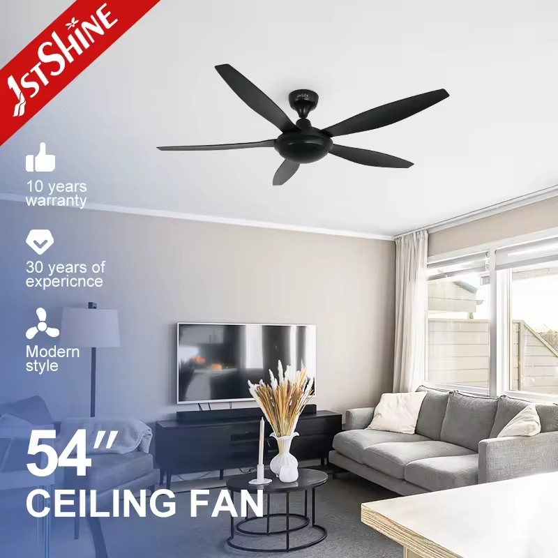 1stshine 54 Inches Big 5 ABS Blades High Airflow Energy Saving Remote Black Ceiling Fan Without Light