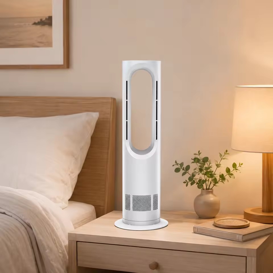 AZ588PRO 2IN1 PTC COOL HEAT LEAFLLESS TOWER FAN DC MOTOR LCD REMOTE 75DEG SWING DESK FLOOR BSCI 17YRS SAFE MUTE FACTORY