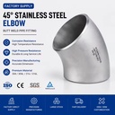Factory Supply 304 316 Stainless Steel 45 Degree Elbow Butt Weld Pipe Fitting Industrial Tube Fitting Manufacturer