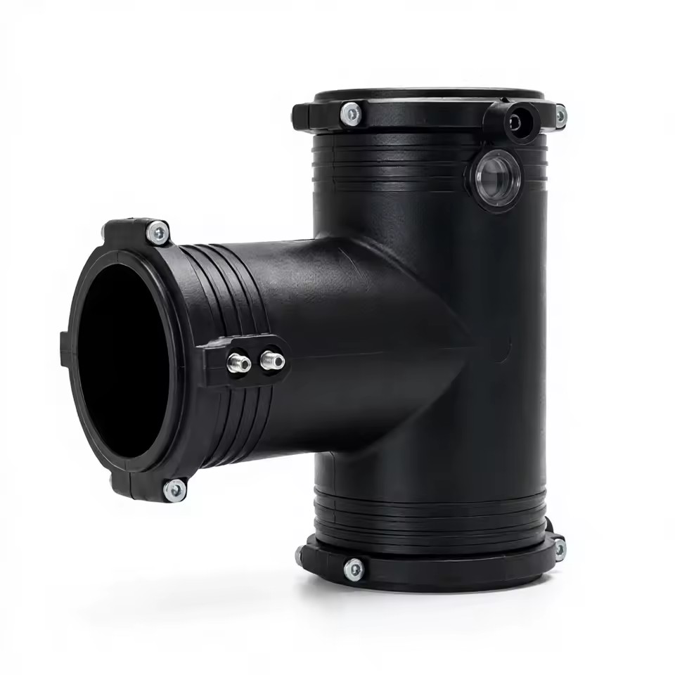 PE100 Electrofusion Equal Tee D160 Black HDPE Pipe Fitting with Female Connection 318mm for Gas and Water Supply Pipeline