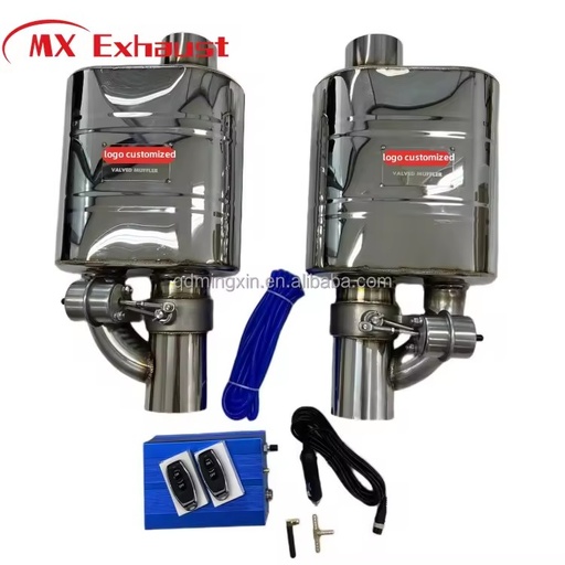 63.5mm Valved Muffler, Performance Exhaust Pipe Vacuum Cutout Valve for Sports Car, 2 Mufflers