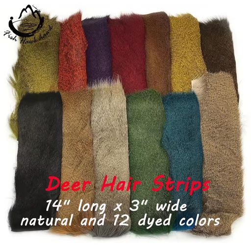 Wholesale 14" Long X 3" Wide Natural and 12 Dyed Colors Deer Hair Strips for Fly Tying Material
