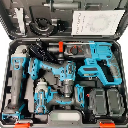 Household Power Tools Combo Kit CRV Material Electric Drill Screwdriver Electric Hammer & Angle Grinder Packaged in Hard Case