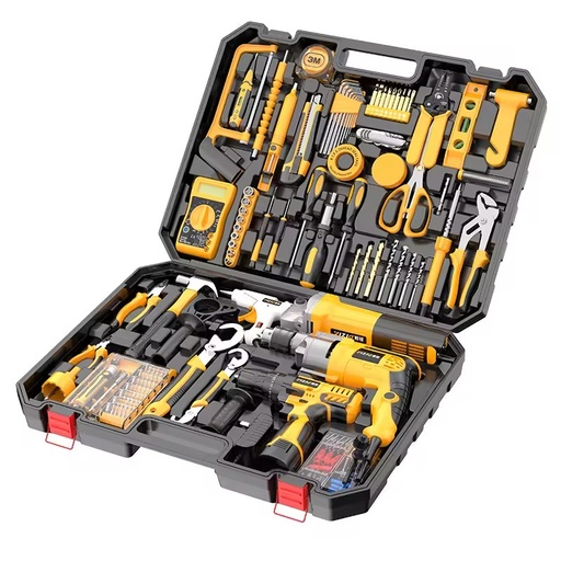 118pcs Household Garage Hand Tool Power Tool Combo Kit Includes Angle Grinder Impact Drill Glue Gun Multimeter Tool Box Set