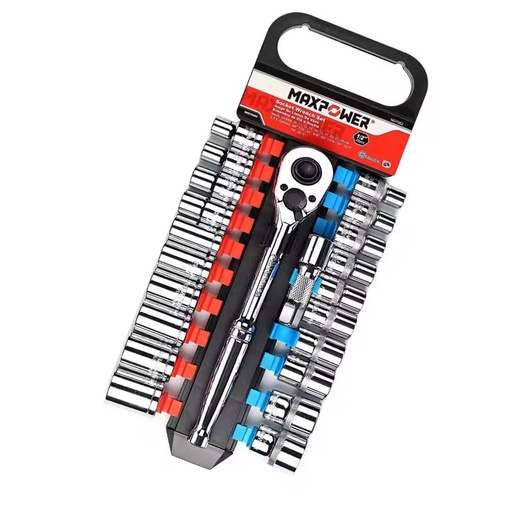 Maxpower 22 1/2 Inch New Spanner Car Repair Tool Box and Wrench Low Profile Ratchet Socket Set
