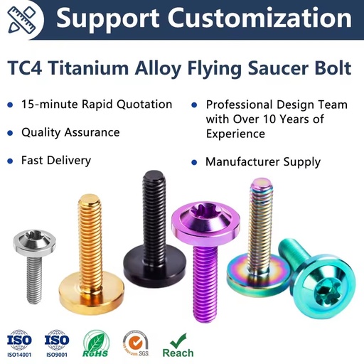 TC4 Steel Pan Head Titanium Alloy Flying Saucer Screw M3~M10 Anti-Theft CS-1 Class10.9 Motorcycle
