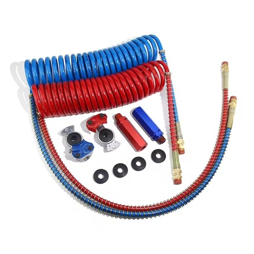 Pneumatic Air Spiral Brake Coiled Tubing (Nylon) Blue & Red 15' Length X 40" Tractor Lead for CL700 Trailer Brake System