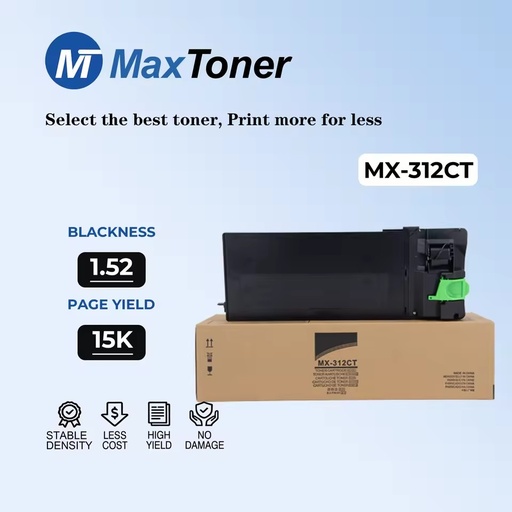 MaxToner Compatible MX312CT MX-312CT Back Toner Cartridge for Sharp MX-M2630 M2651 M305AR-2628 5726 5731 2608 Copier