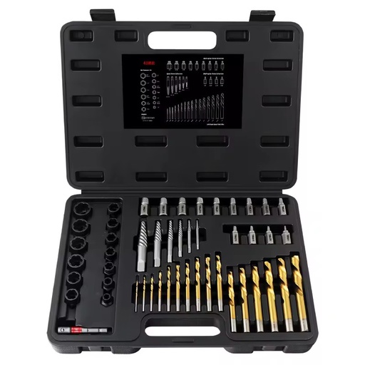 49pc Screw Extractor Tool Set Damaged Removal 1# 6# Bit Removers Bolt Sockets HSS Drill Bits Hard Case Package OEM ODM Ready
