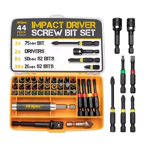 44pc 1/4 Inch Metric S2 Impact Screw & Nut Driver Multi Bit Set. Hex, Torx, Square Screwdrivers & Socket Holder. OEM ODM Ready