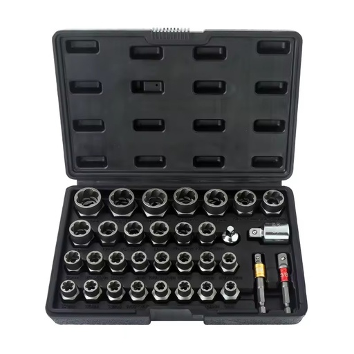 Hi-Spec Compact 33pc Nut Bolt Extractor Socket Adaptors Set 6-19mm Carbon Steel Broken/Damaged Removal OEM/ODM Ready 3-Year