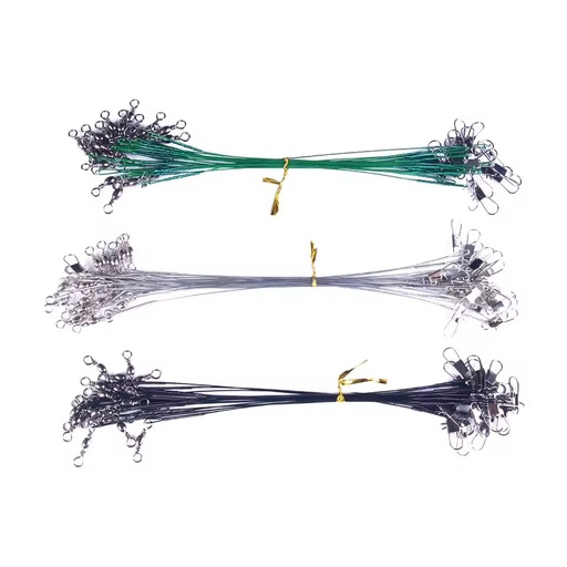 Wholesale TP003 15cm 20cm 25cm 20pcs/set Anti-Bite Nylon Coated Stainless Steel Fishing Line Wire Leaders with Swivel and Snap