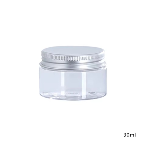 Custom 20ml 25ml 30ml 40ml 50ml 60ml 70ml clear Wide Mouth Cosmetic Containers Plastic Pet Jar with Aluminum Lid