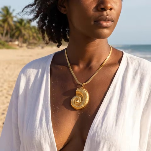 Big Shell Chunky Stainless Steel Necklace with Custom Snake Chain for Women Fashion 18k Gold Plated Necklace Ins Summer Beach
