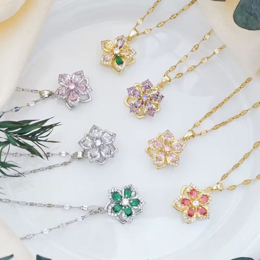 Fashion Hot Selling Spin Zircon Bauhinia Pendant Light Luxury Fashion 18K Gold Plated Stainless Steel Necklace