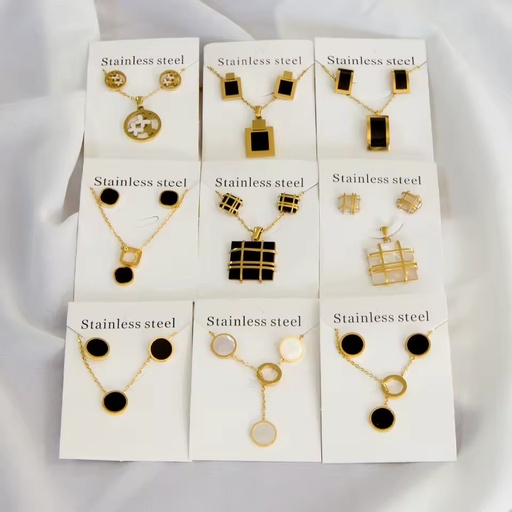 Fashion Discount 18K Gold Plated Custom Zircon Earring Necklace Stainless Steel Jewelry Set for Women Girls