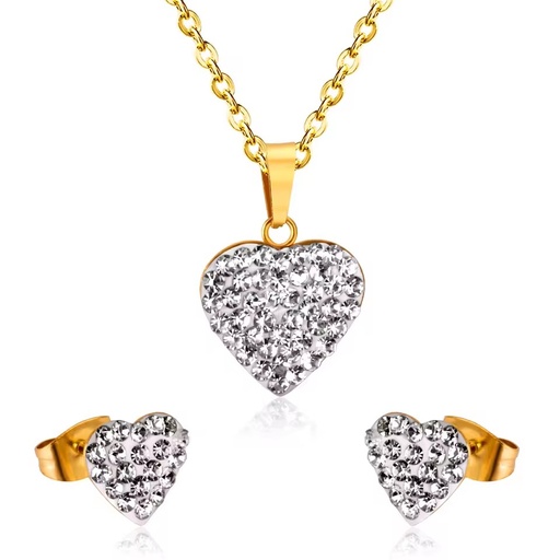 Asonsteel Stainless Steel Jewelry Antiallergic Pendant/earring Set 18k PVD Gold Plated Heart Shape 3pcs Crystal Jewelry Set