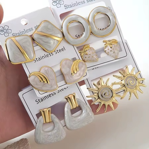 EH525 18K Gold Plated Marbled Enamel Stud Earrings - Stainless Steel Earrings Assorted Styles Jewelry for Women