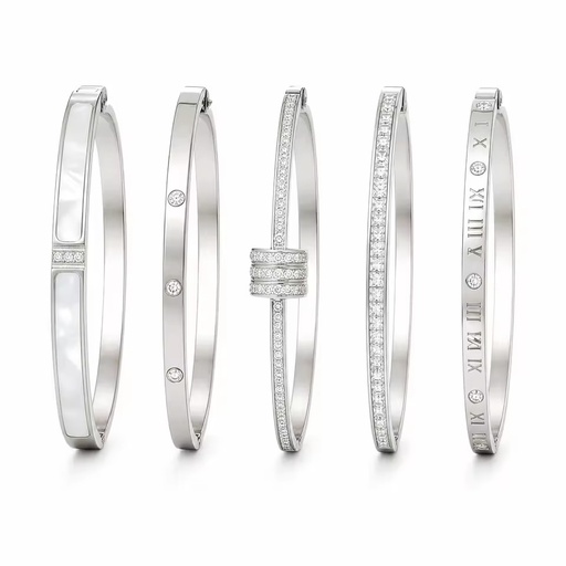 18k Gold-plated Women's Stainless Steel Bangle with Shell Inlay, Zircon, Roman Numerals, and Nail Design