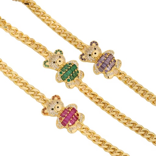 2025 Hip Hop Jewelry 14k 18K Gold Plated Pave CZ Bear Charm Bracelet for Women Men