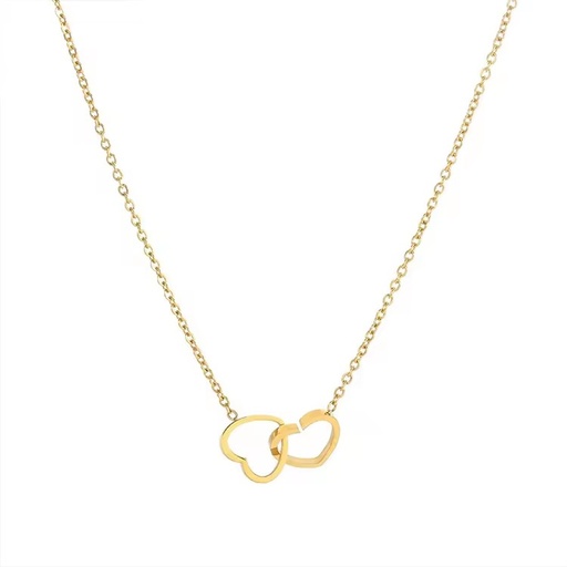 Fashion Jewelry Stainless Steel Pendant Gold Chain Double Heart Hollow Out Interlocking Charm Necklaces for Women Gift