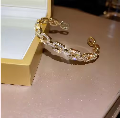 Wholesale Gold Color Full with Zircon Twisted Rope CZ Open Cuff Bangle Chunky Fashion Bracelets Wedding Jewelry for Women Gift