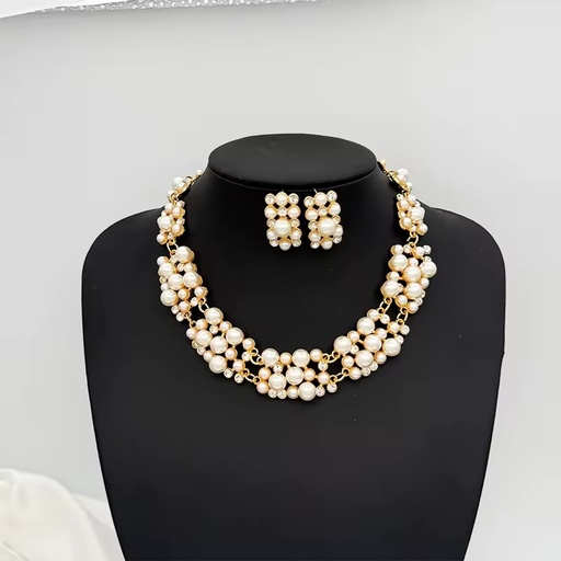 Wholesale Gold Color Chunky Pearl Statement Cluster Choker Necklaces Earrings Sets Wedding Bridal Jewelry for Women Custom