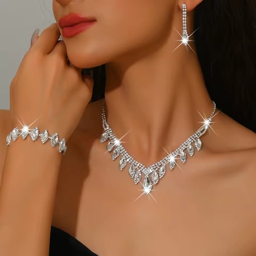 Custom Luxury Shiny Pendant Diamond Wedding Party Copper Alloy Earrings Bracelet Necklaces for Women Set Fashion Jewelry Sets