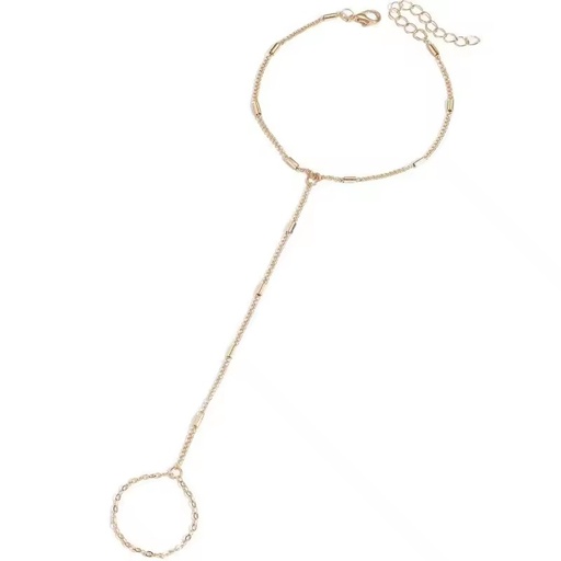14K Gold-Plated Brass Zinc Alloy Hand Chain Bracelets Women Stackable Adjustable Trendy Dainty Ring Set Gift