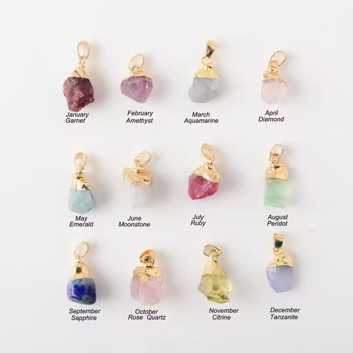Gemstone Pendant Necklace Stainless Steel Raw Birth Stone Birthstone Charms Jewelry for Jewellery Making