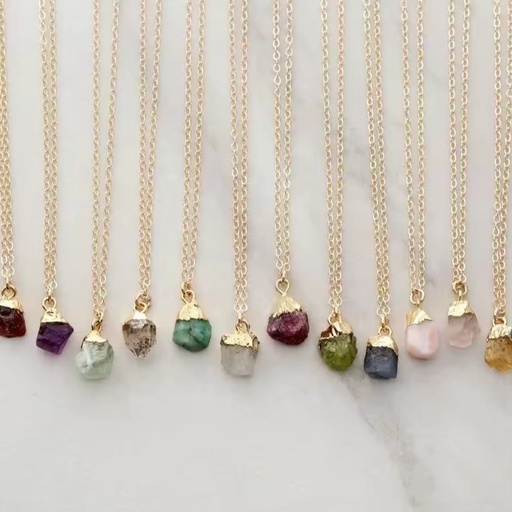 Gold Plated Boho Pendant Necklaces Birthstone Raw Gemstone Real Nature Stone Crystal Necklace with EU Reach and US CP65
