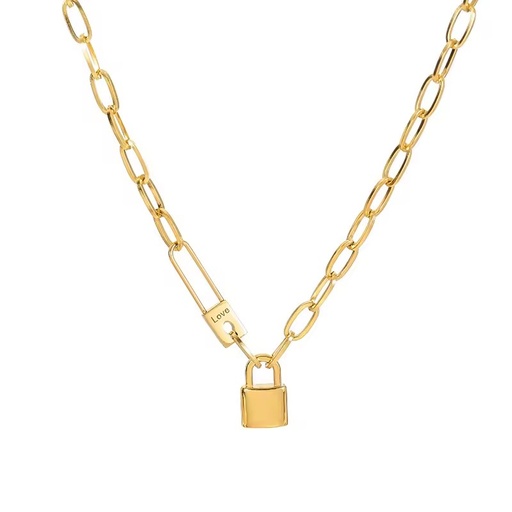 New Stylish High Quality Jewelry Stainless Steel Vermeil Real Gold Metal Necklace Choker Collar Lock Necklace Vermeil