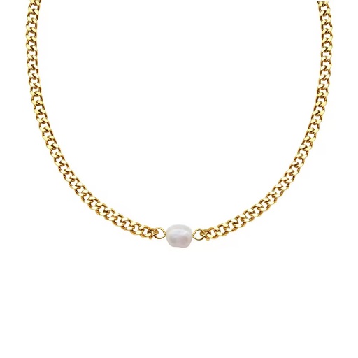 Laodun Charm PVD 18K Gold S925 Sterling Silver Cuban Chain Necklace Freshwater Pearl Chocker Necklace for Girls Vermeil
