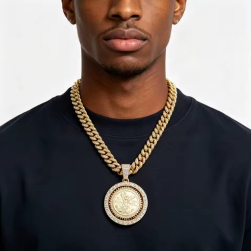 Gold Iced Mexican Coin Pendant Double CZ Border Miami Cuban Chain Hip Hop Men Jewelry