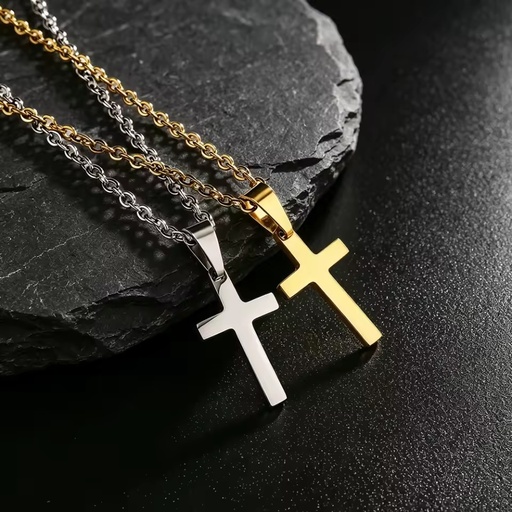 18K Gold Plating Cross Necklace Men Chain Waterproof Stainless Steel Cross Pendant Fathers Day Jewelry Christian Gifts for Boys
