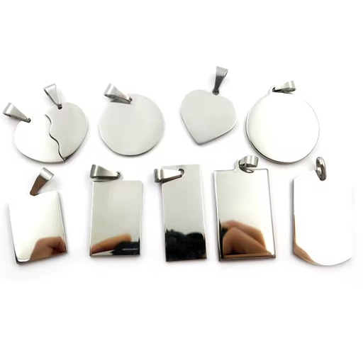Surface Polished Geometric Tags Engraved Initial Custom Blank Stainless Steel Pendant Necklace