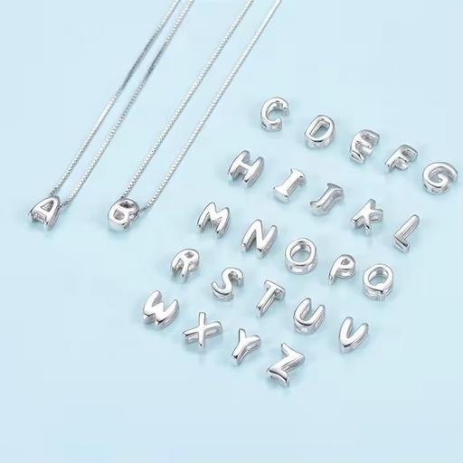 Simple Women Jewelry Silver Charm Initial Letter 925 Sterling Silver Necklace With Letter Pendant