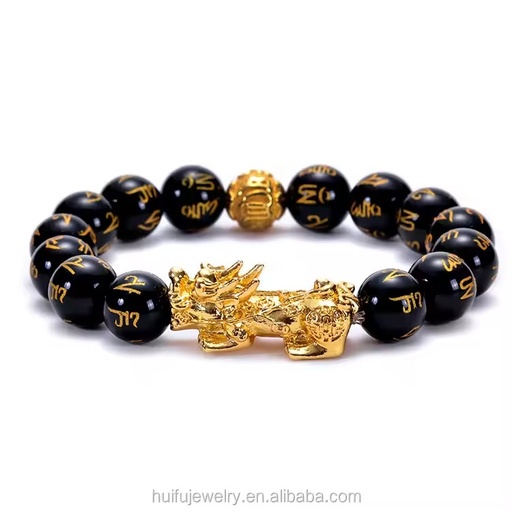 Literary Play Pixiu Black Obsidian Beads Stainless Steel Jewelry Bracelets Fashion Chain & Link Bracelets for Gift Occasions