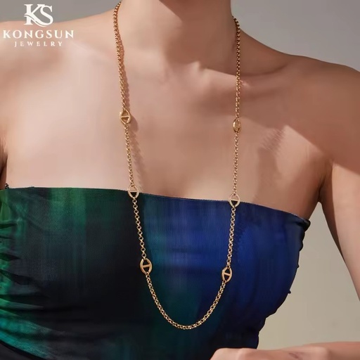 New Trendy Pig Nose Stainless Steel Charm 18K Gold Plated Long Women Link Chain Necklace Jewelry