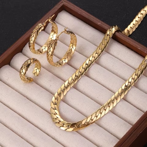 Hip Hop Retro Wide Chain Stainless Steel Collarbone Chain Set Wholesale