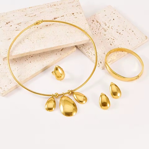 Stainless Steel Set Temperament High Sensitivity Water Drop Necklace Bracelet Earrings Ring Set