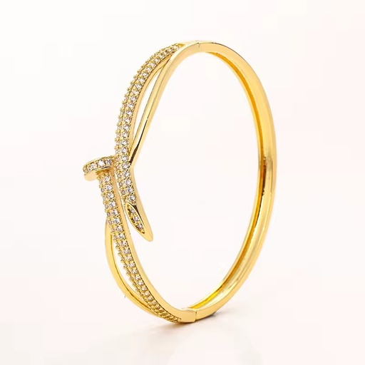 Gold-Plated Women's Christian Fashion Trendy Geometric Bracelet Non-Tarnish Zircon Screw Nail Open Design Bangle Anniversary