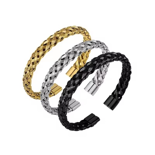 Trendy Braided Twist Stainless Steel Bracelet, 18K Gold Plated Vintage Twisted Unique Open Bangle Wrist Accessories