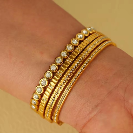Stainless Steel Women's Micro-Encrusted Zircon Stackable and Versatilet Geometric Round Fully Diamond-Encrusted Bangle Jewelry