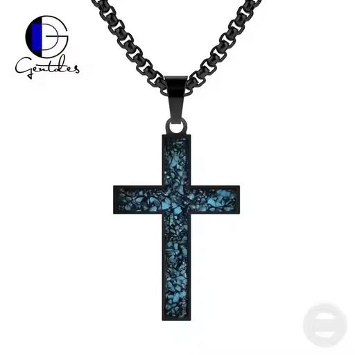 New Arrived Cross Pendant Crushed Turquoise Inlay