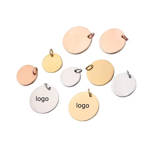 8mm 10mm 18k Gold Plated Round Disc Custom Metal Charms Custom logo Tags for Jewelry Necklace Pendants Bracelets Making